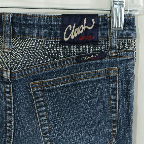 Y2K Clash Jeans USA Kids 12 Butterfly Embroidered Flare Jeans 26x26 Red Stripe - Picture 5 of 12